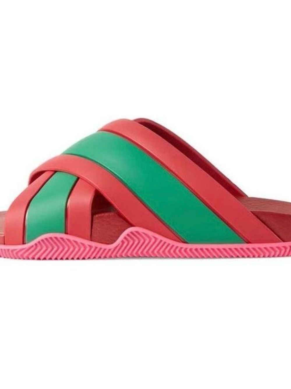 Gucci Pink & Green Crisscross Slide Sandals
